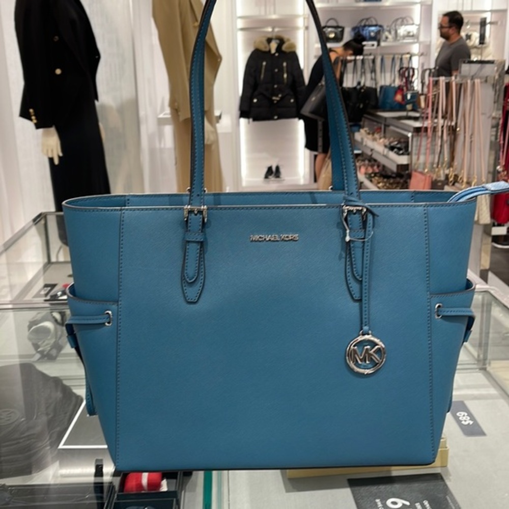 Michael Kors Gilly Large Drawstring Travel Leather Top Zip Tote
 Color: TEAL
NWT